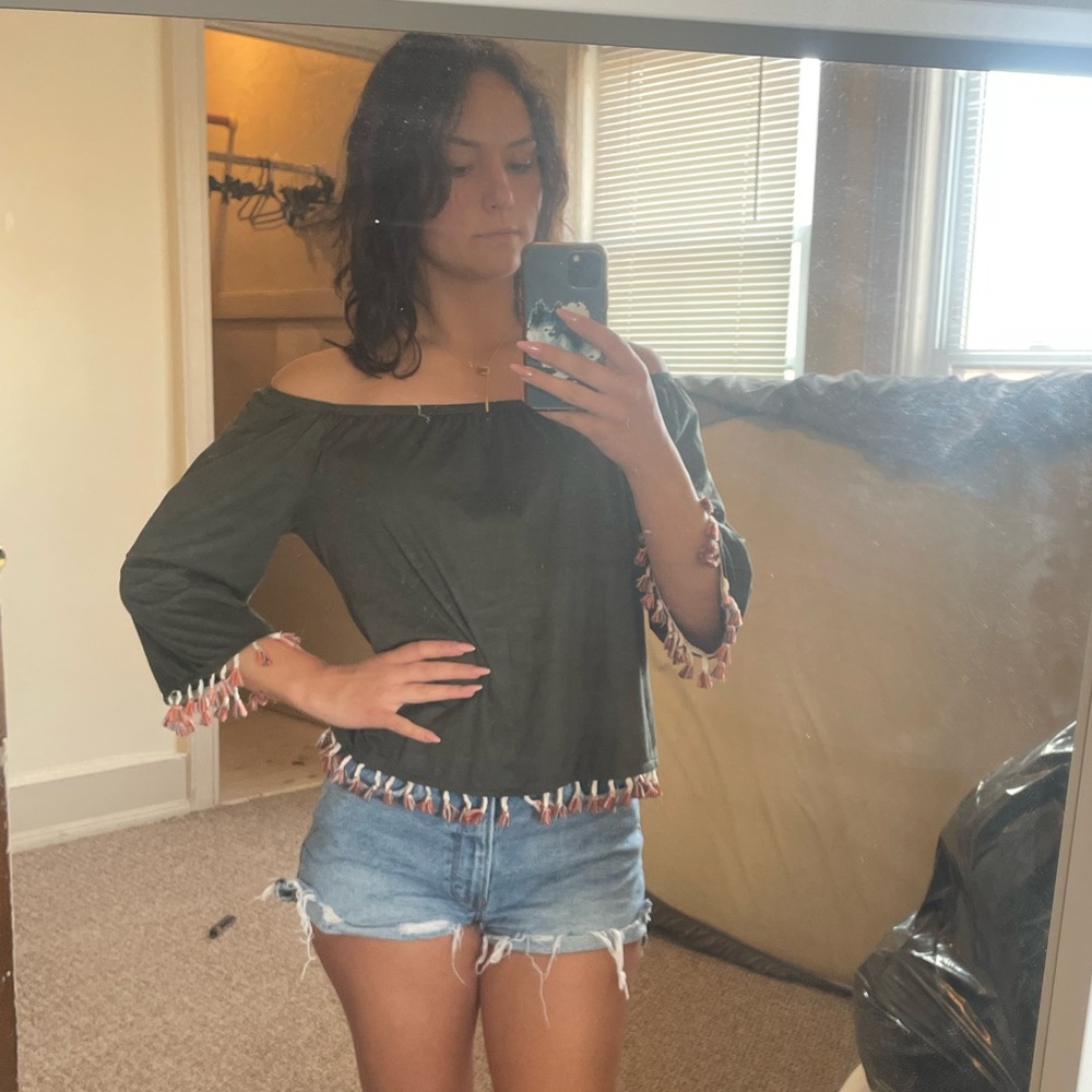 Off the Shoulder Velvet Green Top
